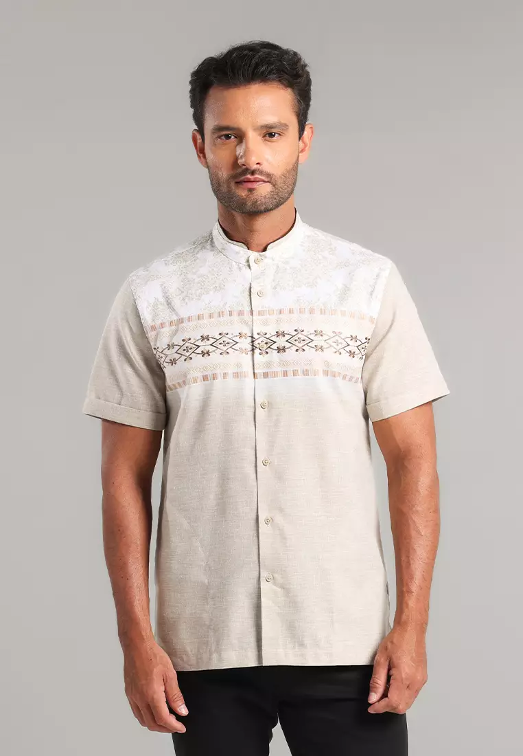 MOC x Habib Jafar Kemeja Koko Lengan Pendek Pria Hanif - Khaki