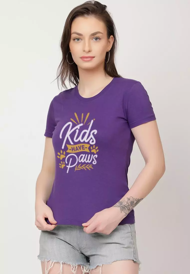 Kids HavePaws Relaxed Short Sleeve Stylish Purple Cotton Casual Graphic Print Tee/TShirt