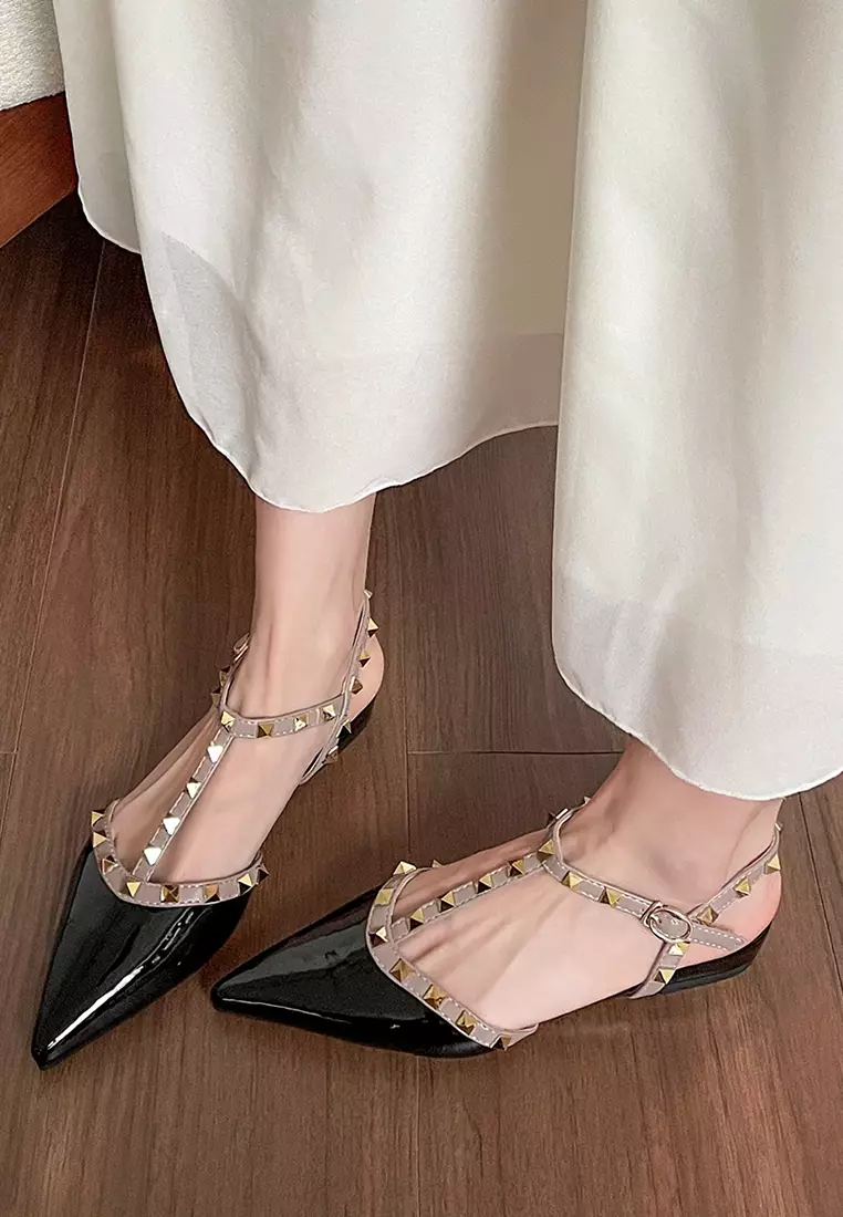 3CM Rivet T-strap Slingback Mid Heels WW875-5