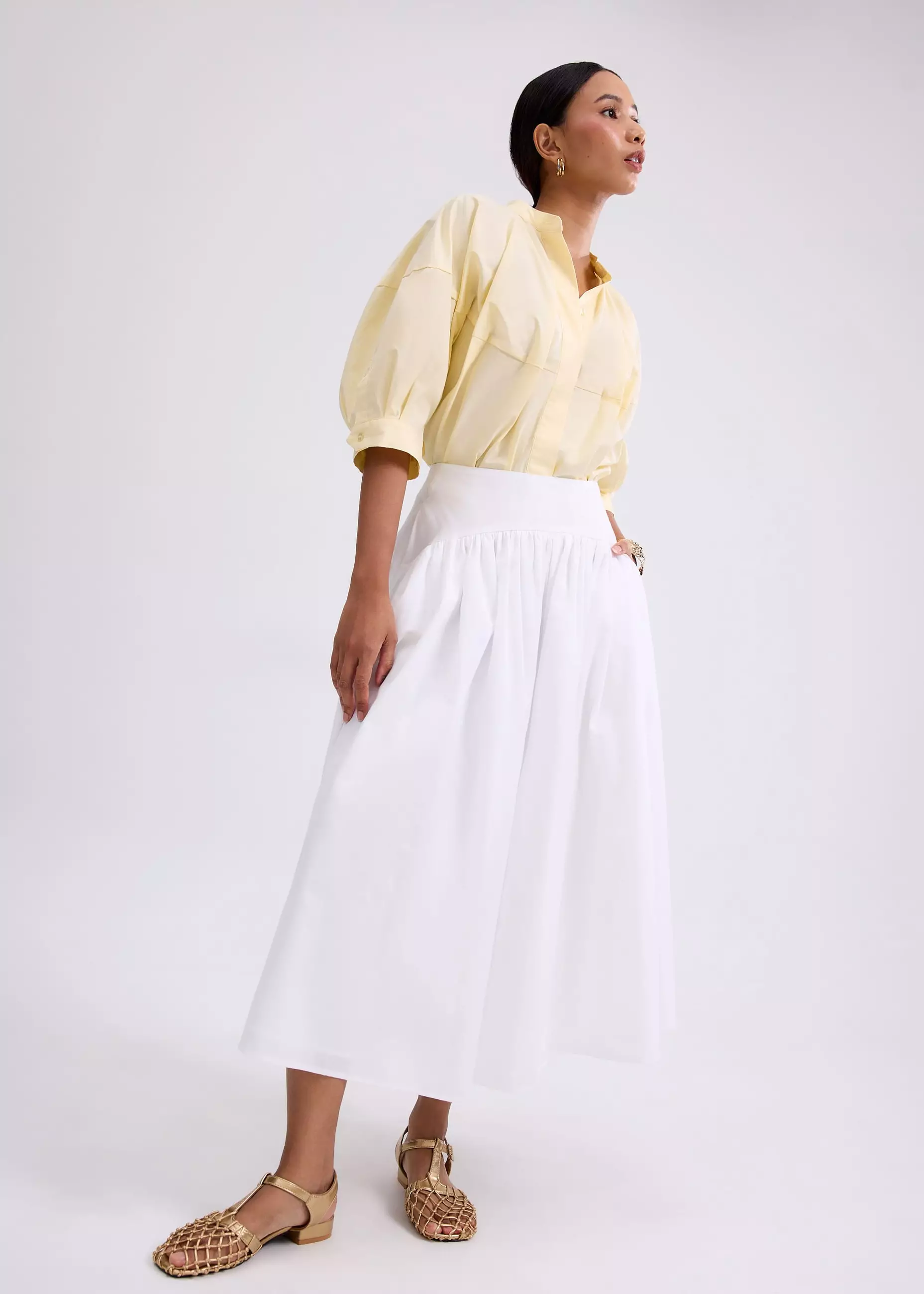 Rok Wanita - Cotton High Waist Flare Midaxi Skirt