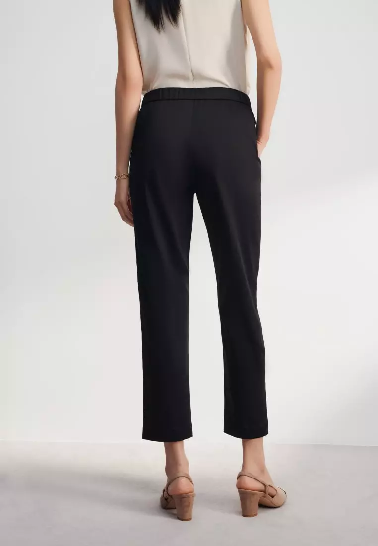 Cotton Blend Spandex Satin Cropped Cigarette Pants With Elastic Waistband