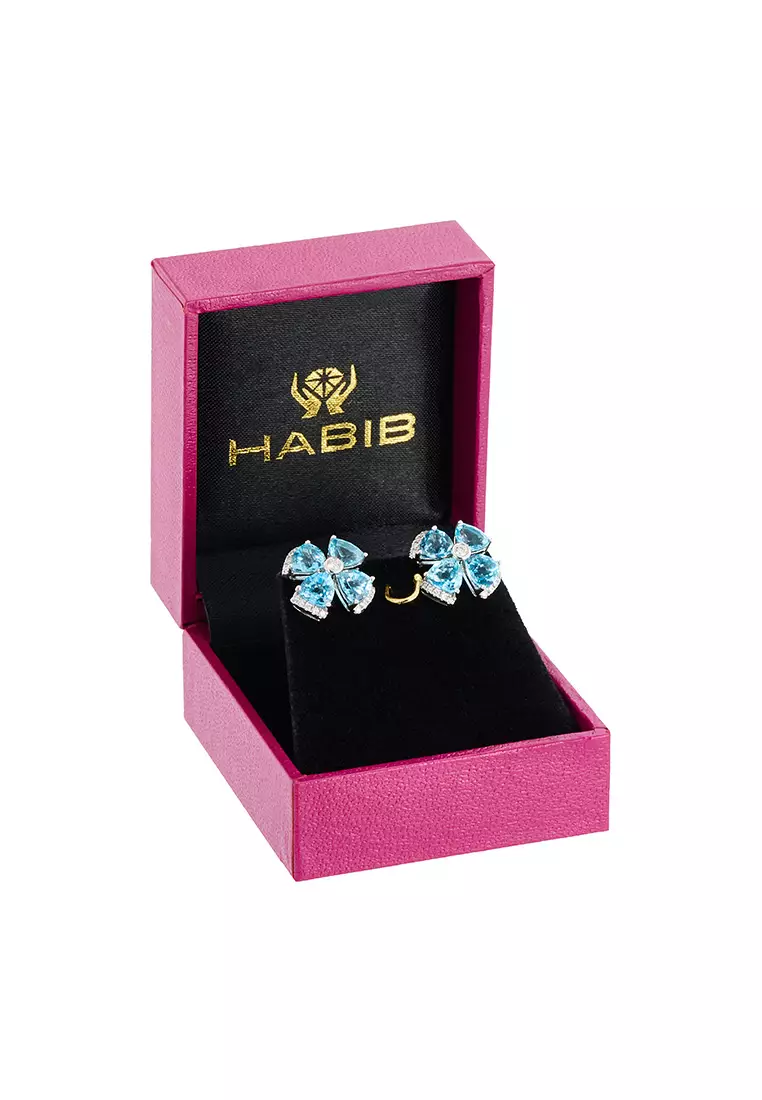 HABIB Blue Topaz Gemstone Diamond Earrings in 375/9K White Gold 25130(E)