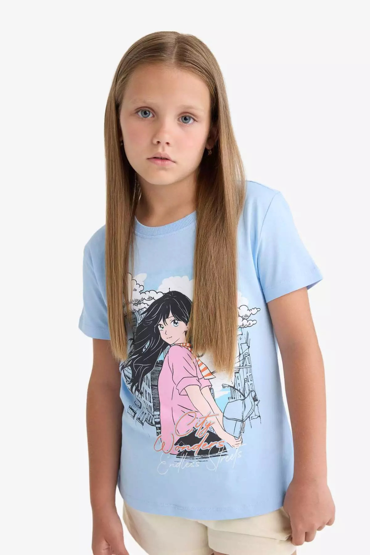 Girl's Crew Neck Printed Short Sleeve T-Shirt E0351A825Sm