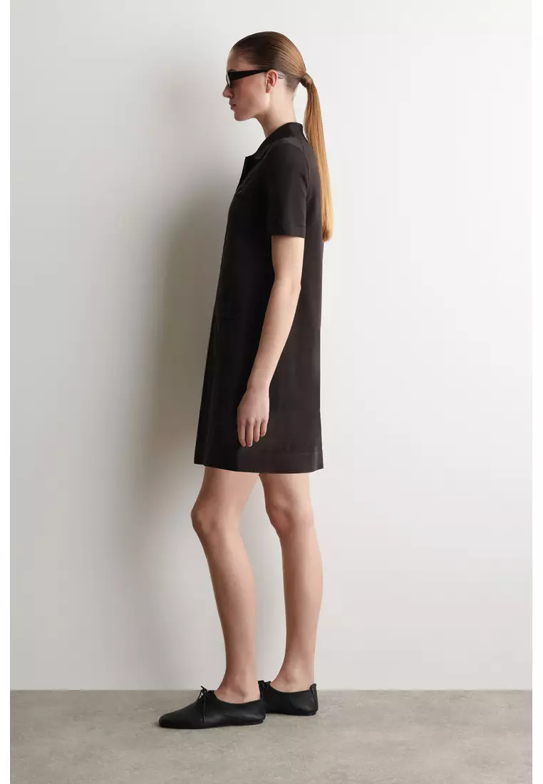 POCKET-DETAIL KNITTED COTTON MINI DRESS
