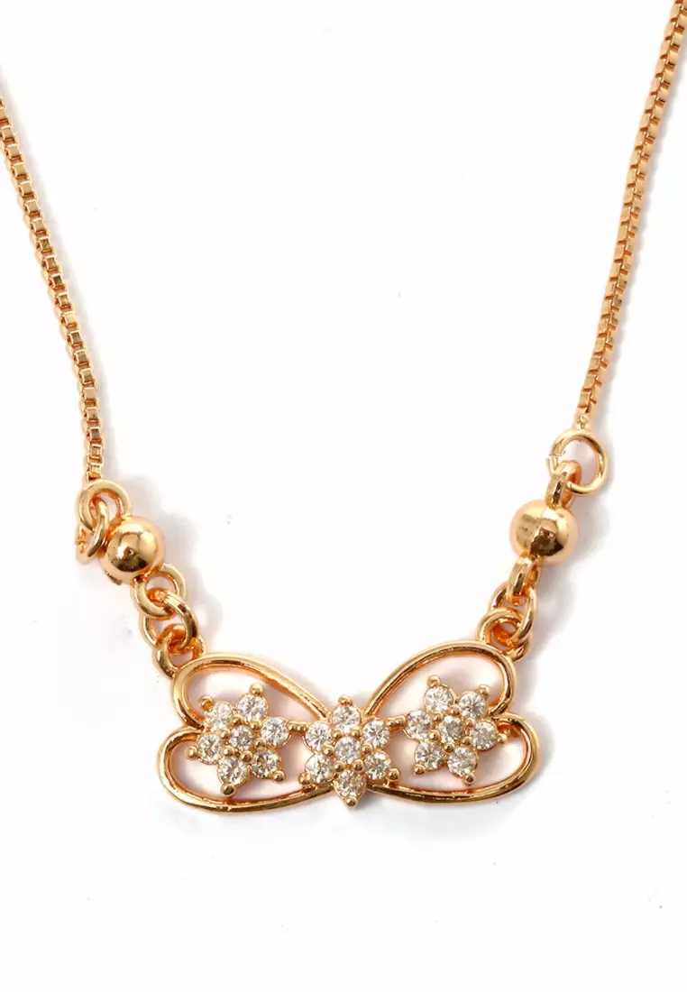 Kalung Aksesoris Wanita Bermotif Crystal Stone Design Casual Elegant Look - 236 Golden