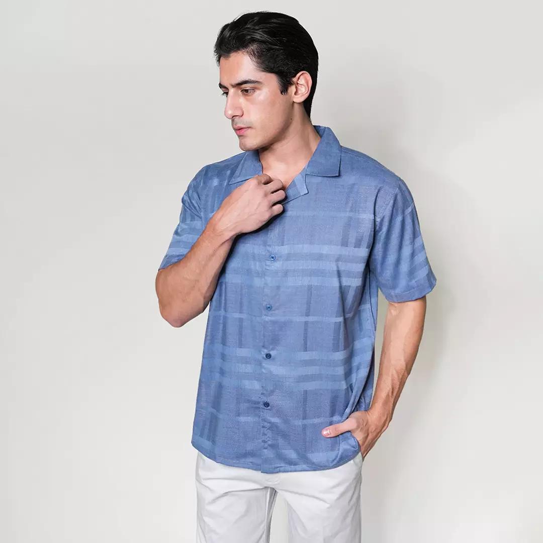Casella Kemeja Lengan Pendek Kerah Terbuka | Cuban Camp Bowling Collar Xanlos Edition 2354 Blue