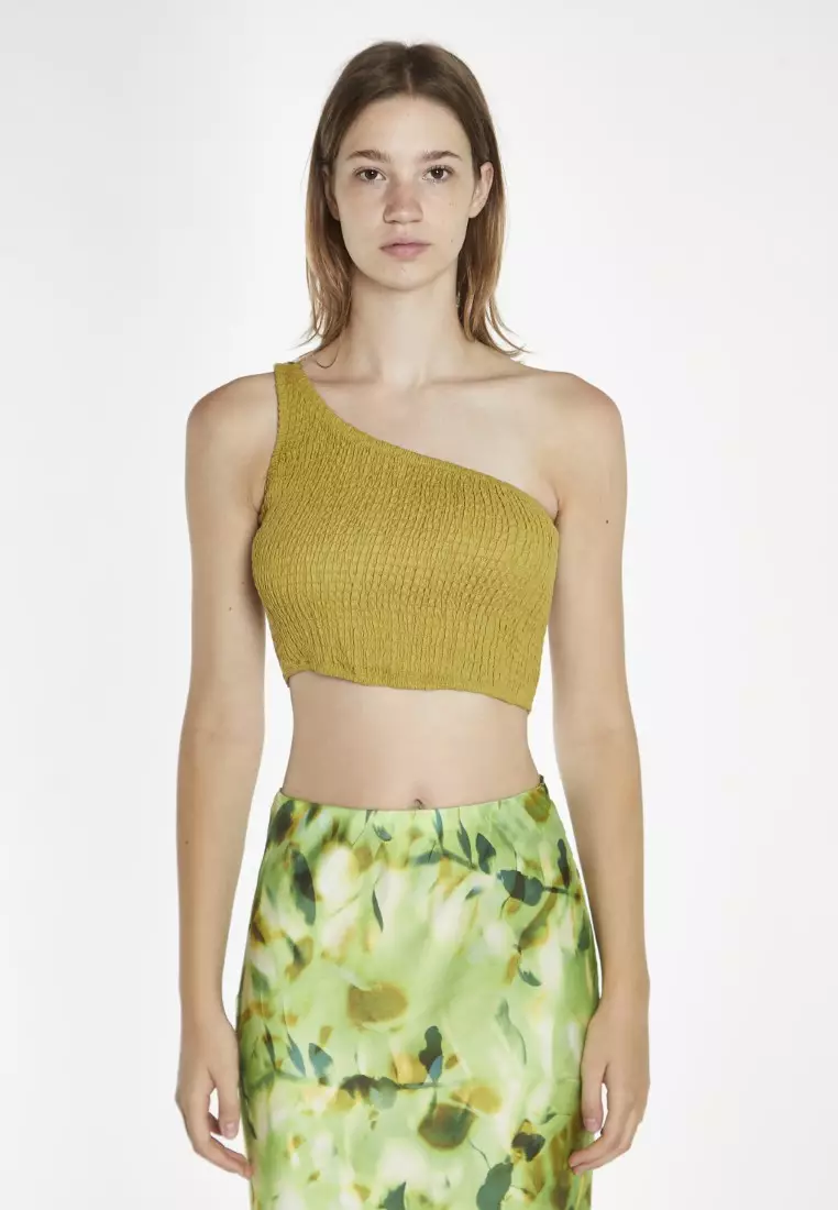 One Shoulder Shirred Crop Top