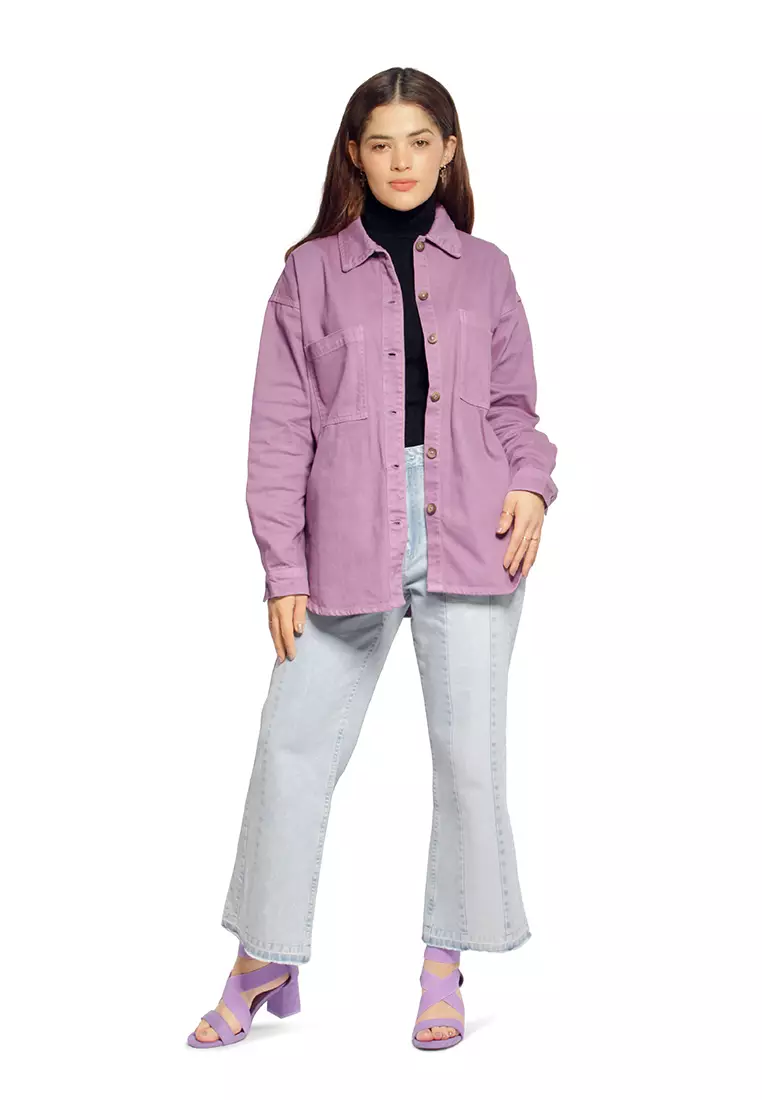 Lilac Tie Up Detail Twill Shacket