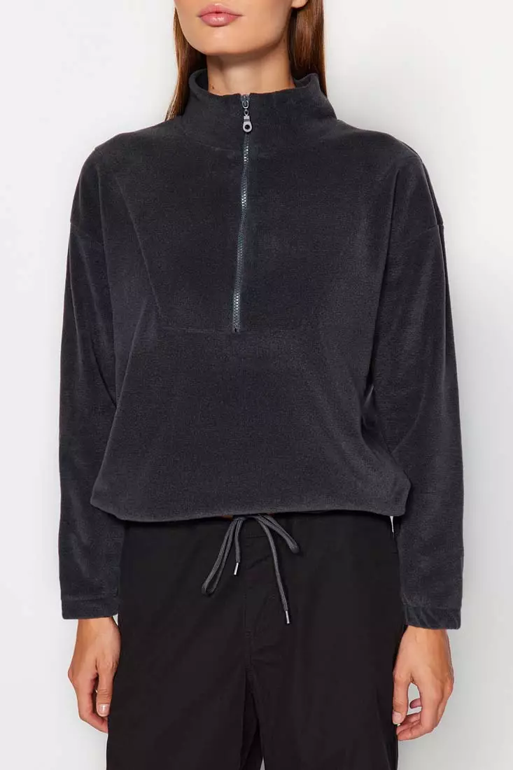 Zipper Detail Fleece Knitted Sweatshirt