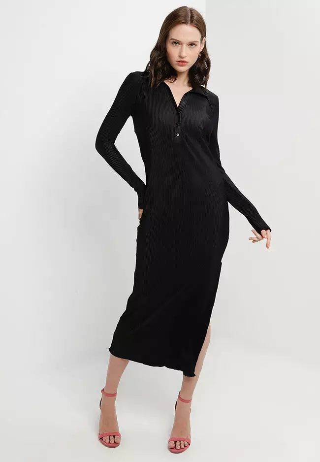 Topshop tie waist long sales sleeve knit midi dress