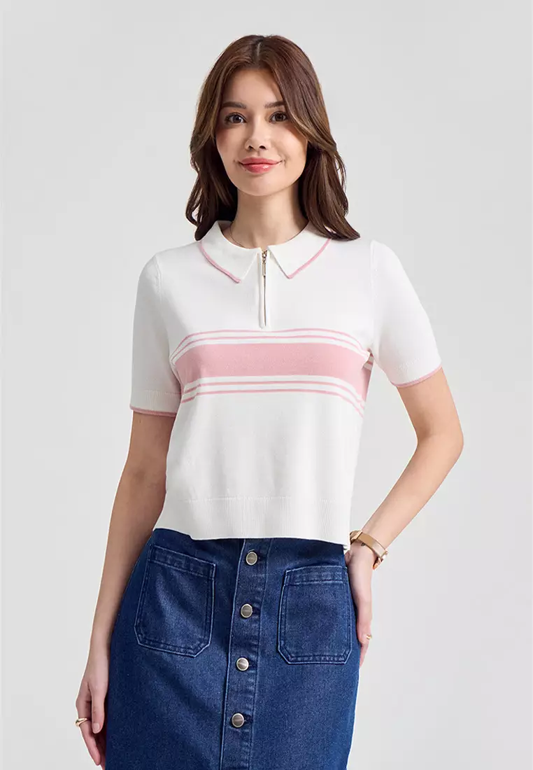 Buy Penshoppe Relaxed Fit Flat Knit Polo with Color Block Detail