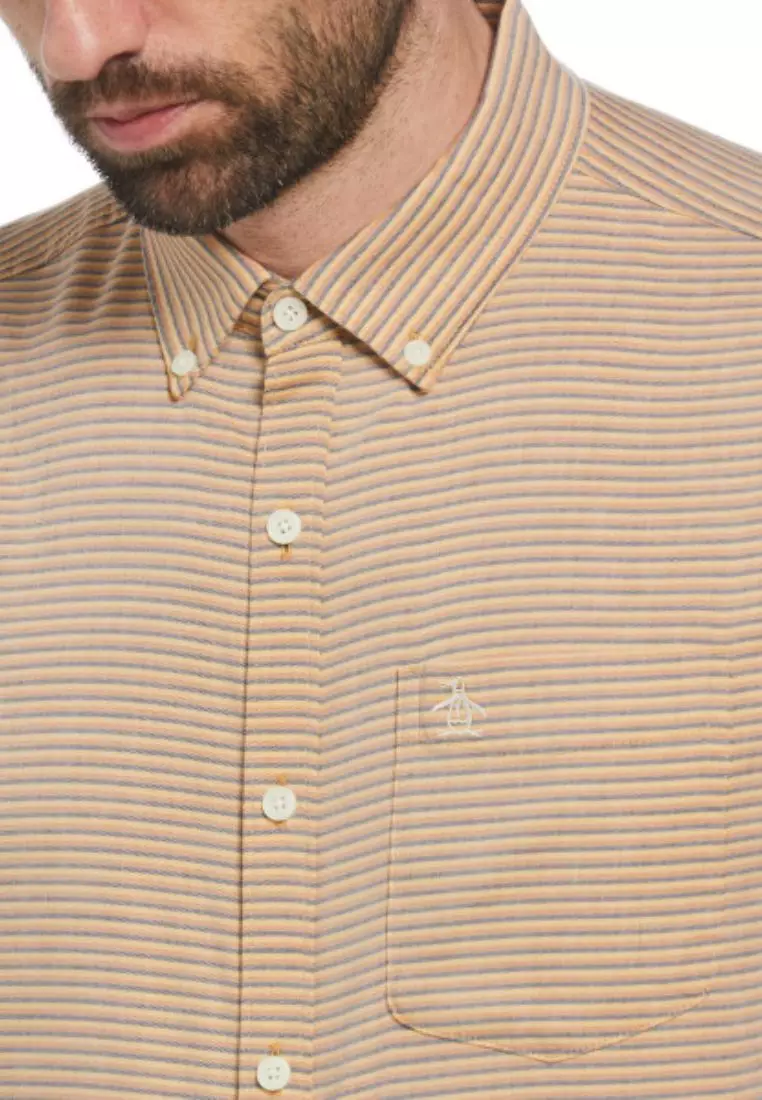All-Over Fan Print Short Sleeve Button-Down Stretch Shirt
