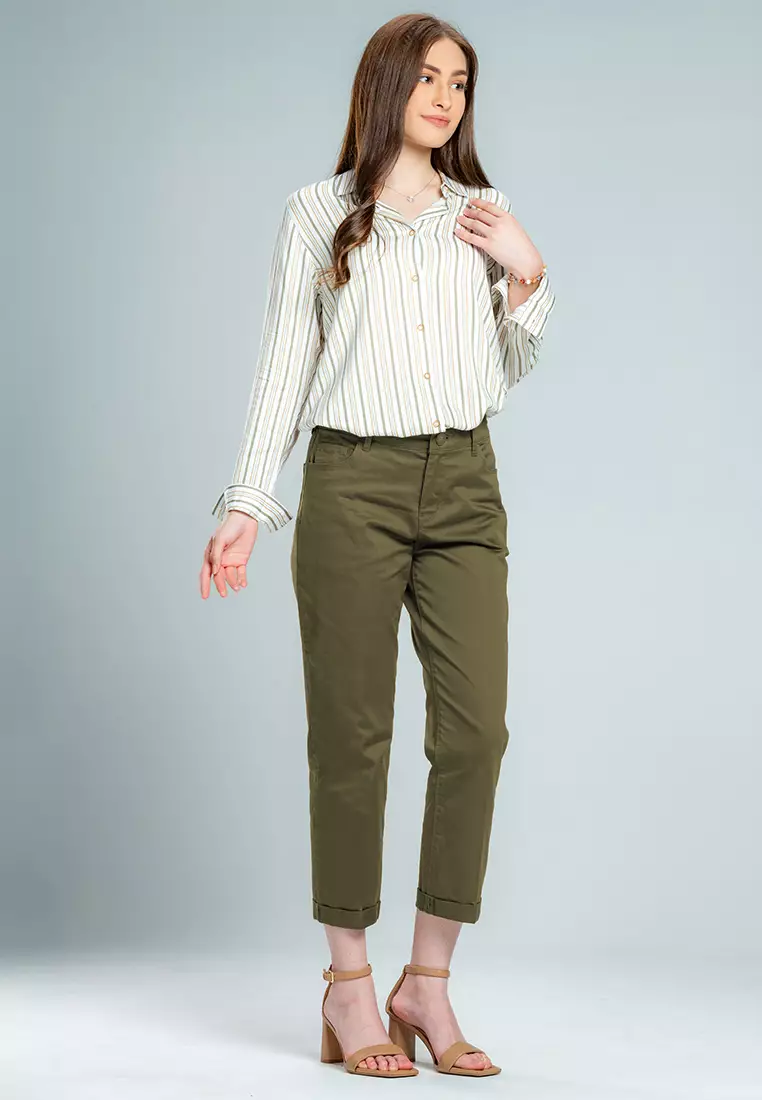 C2 Zalfan Green Pants Straight Cut Wanita
