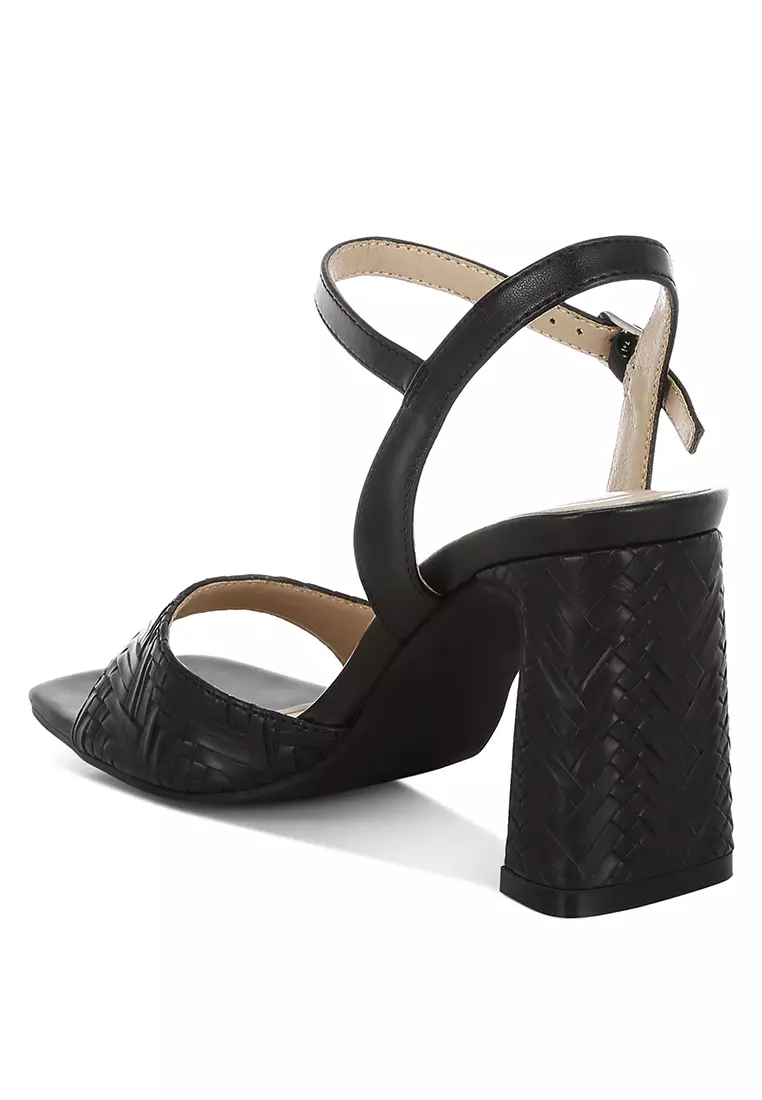 Textured Faux Leather Heels In Black
