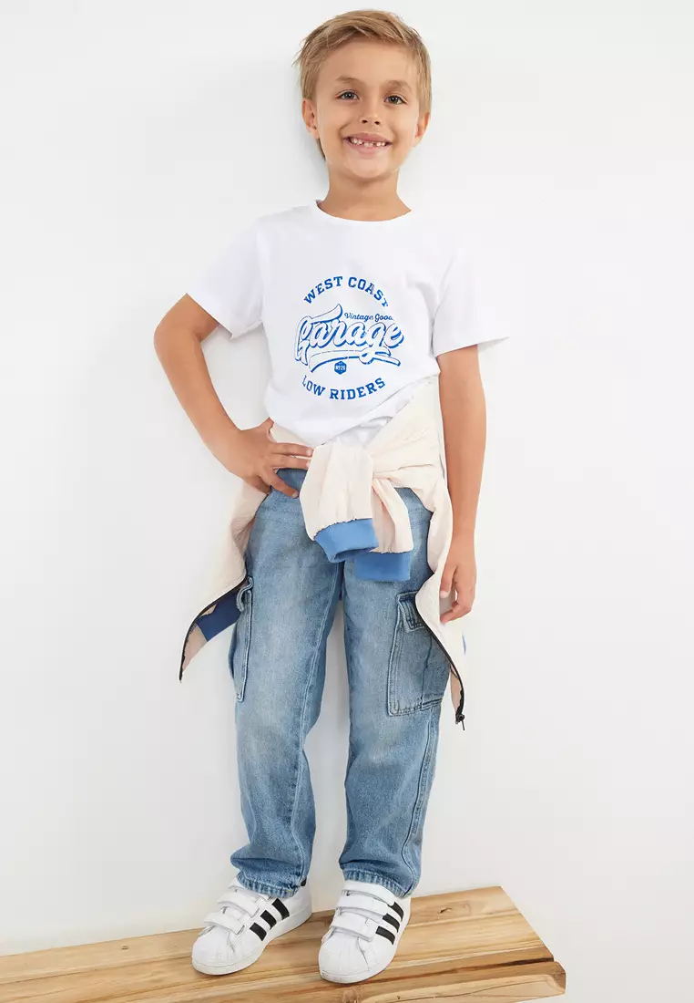 Slogan Print Jacket with T-Shirt Set