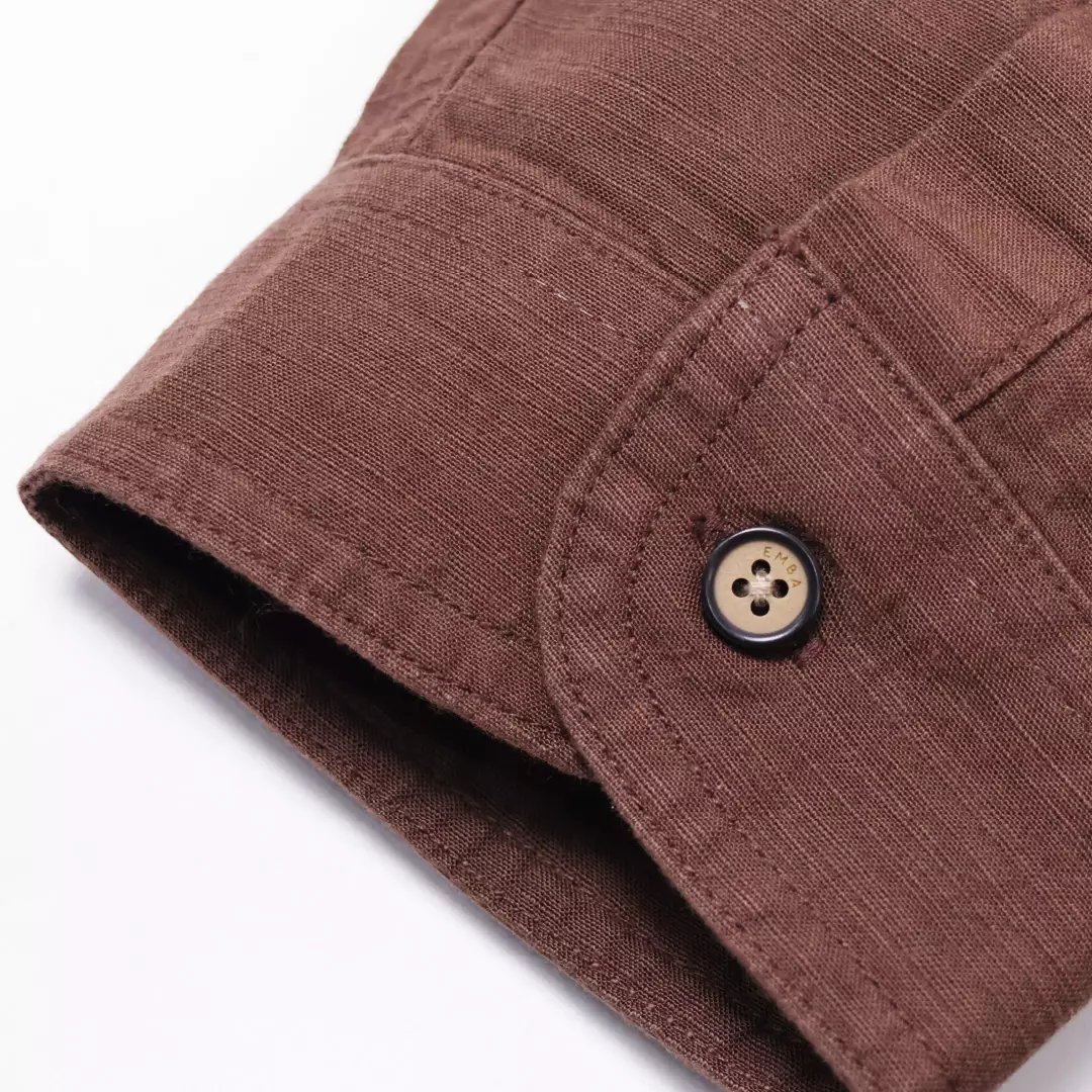 Emba Denim - Aram One Kemeja Koko Pria Lengan Panjang Oversize Dark Brown