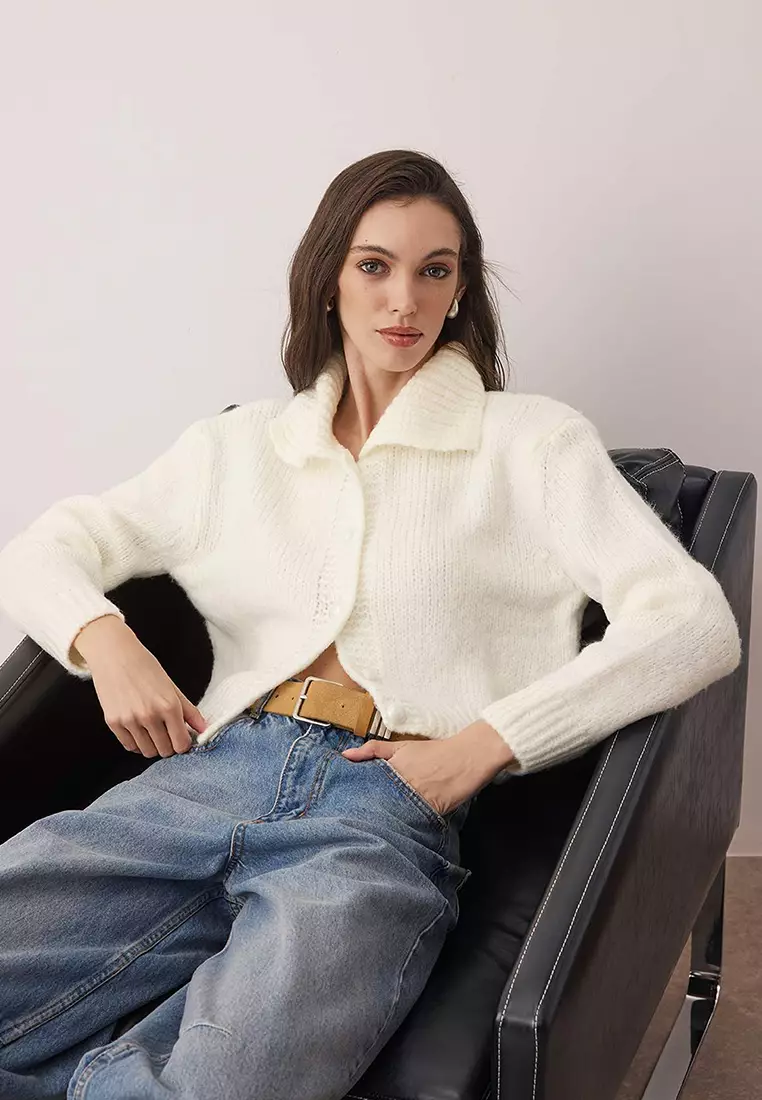 Ecru Oversize/Wide Pattern Crop Knitwear Cardigan Twoaw26Hi00179