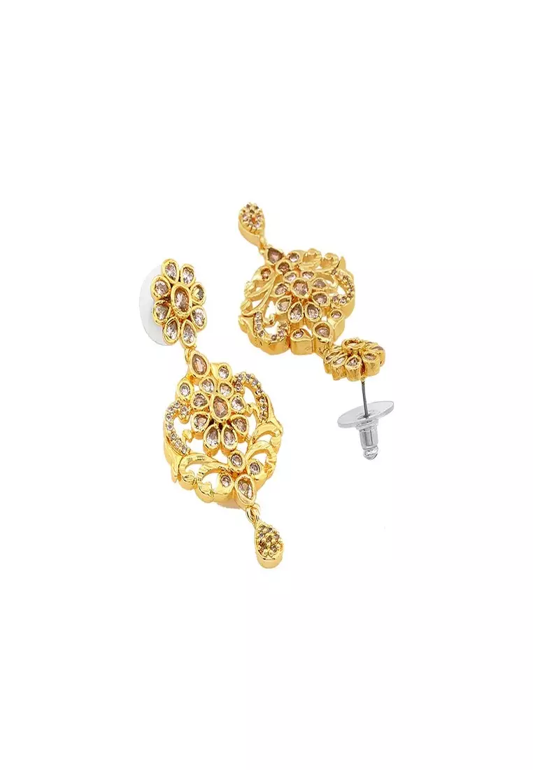 Estele Gold Plated CZ Flower Designer Earrings For Women
