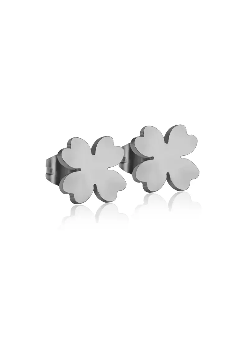 Destiny Four Leaf Clover Stud Earrings in Silver