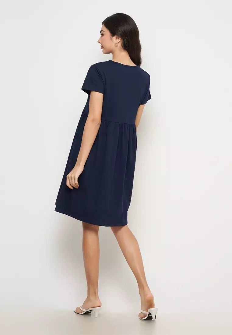 Jual SRITEX IRO BASIC Baby Doll Midi Dress Navy Original 2024