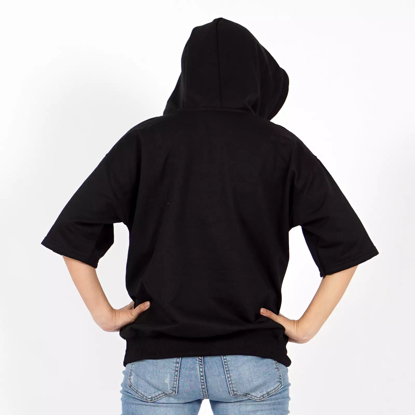  RICHA Top Hoodie Lengan Pendek Wanita Sweater Hoodie Short-HITAM
