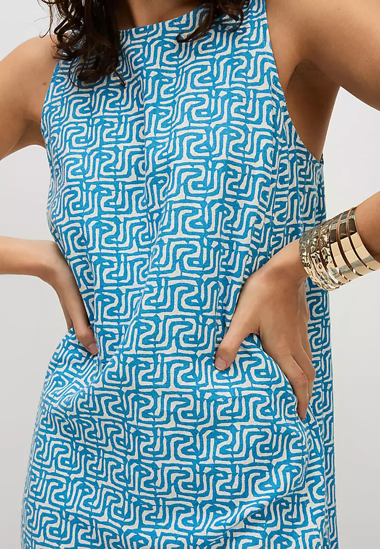 Linen Rich Printed Mini Shift Dress