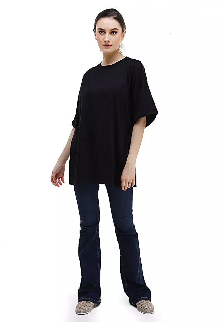 Fintan Tshirt Super Comfy Short Sleeve Design Simple And Casual Look Atasan Wanita - Black
