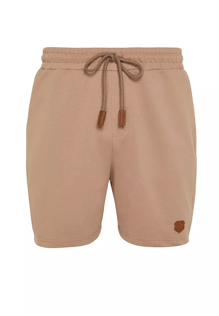 Mink Regular Cut Short Length PU Labeled Elastic Waisted Lace-up Shorts TMNSS22SR0403