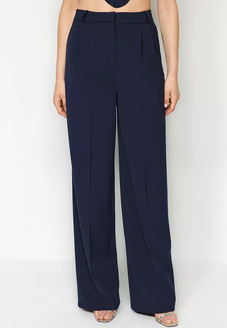 Navy Blue Wide Leg Trousers