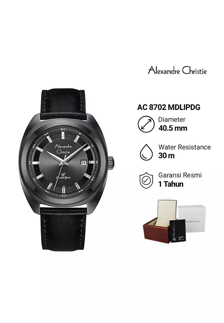 Alexandre Christie Classic Steel - Jam Tangan Analog Pria - Black Case - Black Leather Strap - 8702MDLIPDG