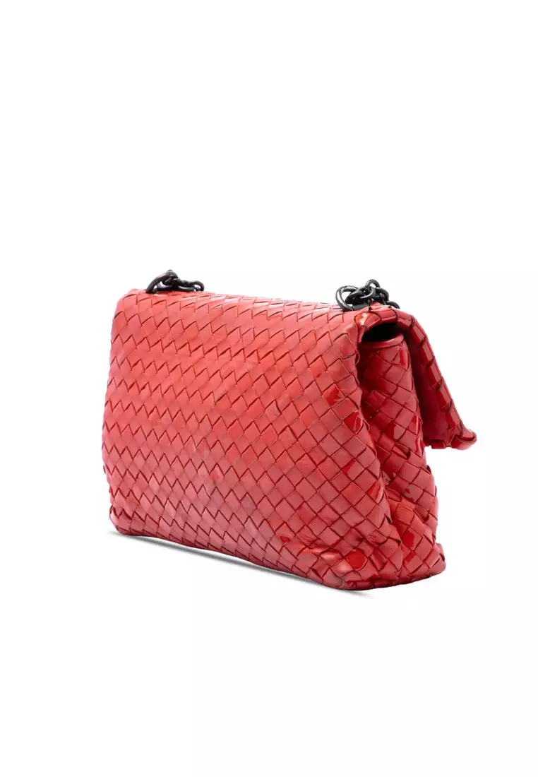 Pre-Loved Bottega Veneta Small Nappa And Patent Intrecciato Olimpia Shoulder Bag