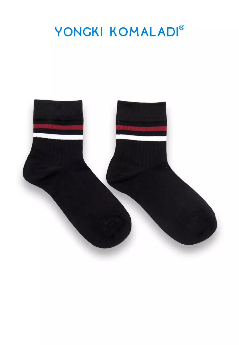 YONGKI KOMALADI KAOS KAKI MOTIF STRIPE KECIL OLDSCHOOL WARNA SOCK05 HITAM