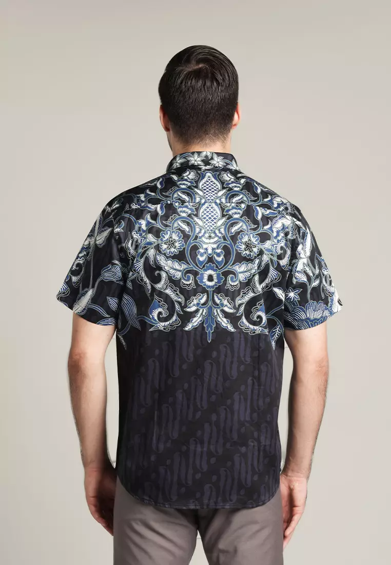 MOC - Kemeja Batik Pria Lengan Pendek Indrayana - Black