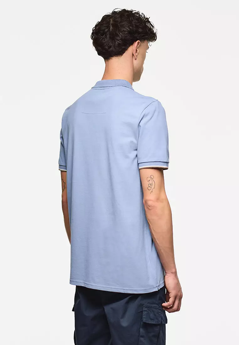MENS BLUE SHADOW SAKAI POLO WITH MID HOUSE CHECK PIPING