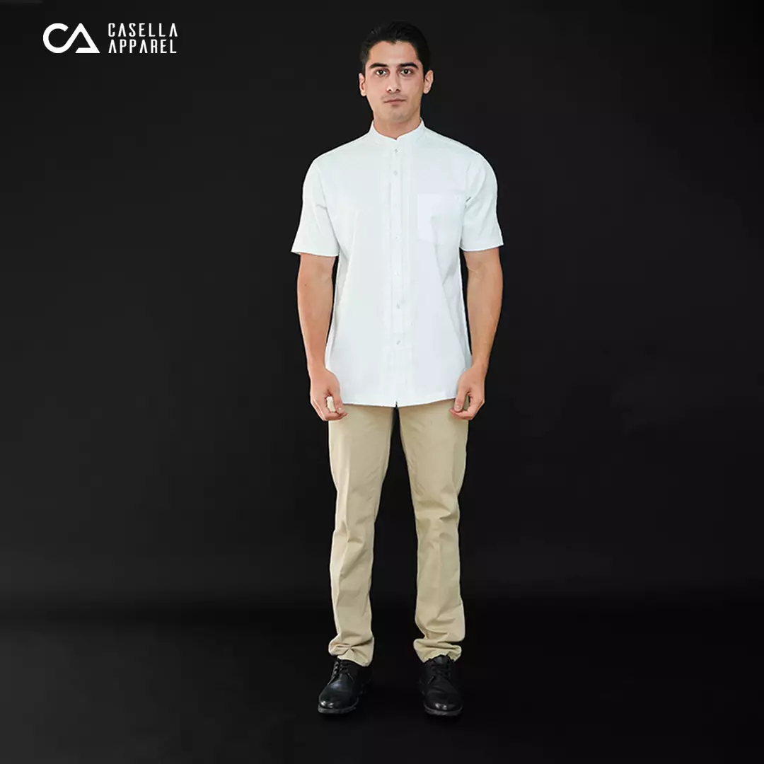 Casella Baju Koko Pria Lengan Pendek Pleats Ilyas | Baju Koko Putih Lengan Pendek 4098 White