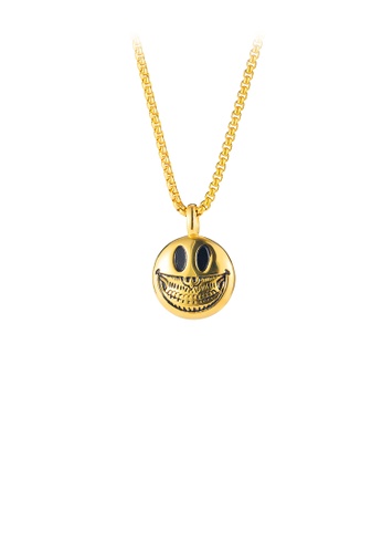 Glamorousky silver Fashion Personality Plated Gold Smiling Face Skull Geometric Round 316L Stainless Steel Pendant with Necklace 75981AC1B6ACE7GS_1
