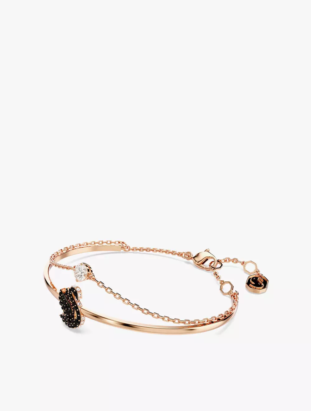 Swarovski Swan Bangle, Swan, Black, Rose Gold-Tone Plated - M - Black