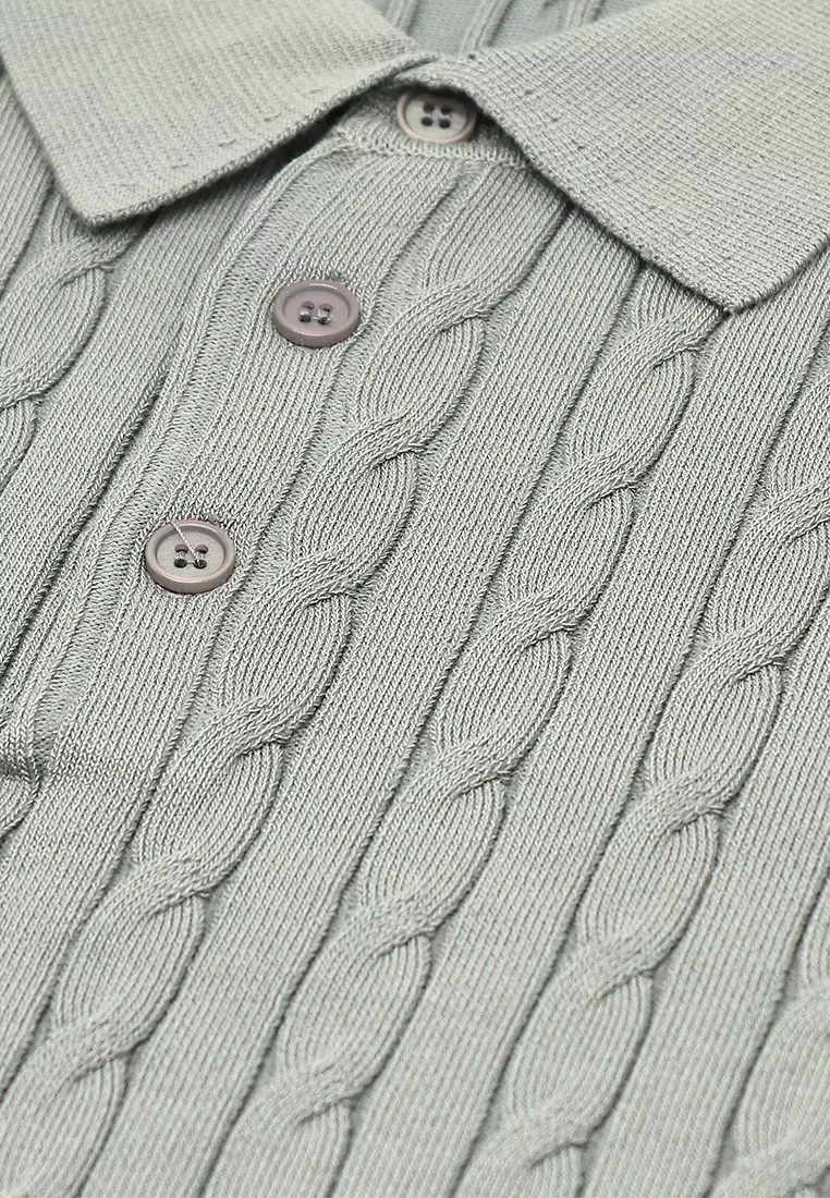 Men's Cable Knit Poloshirt - Dark Gray