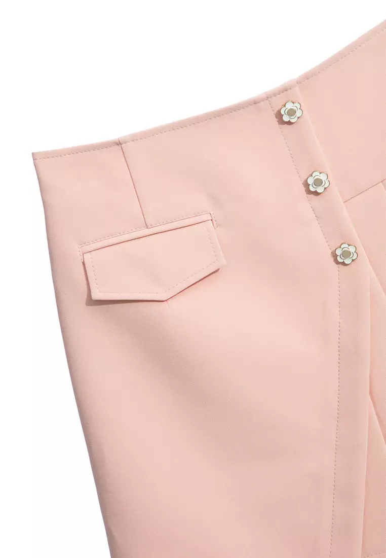 Pink Asymmetric Pleated Skirt