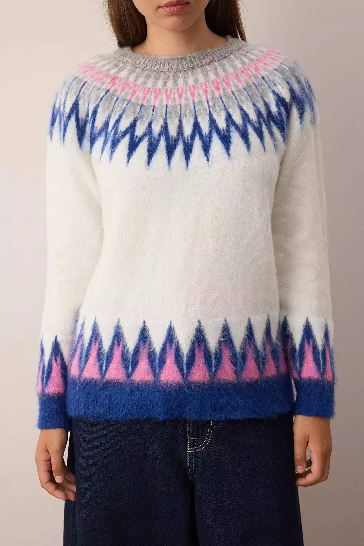 Bone Soft Textured Patterned Knitwear Sweater Twoaw26Kz00172