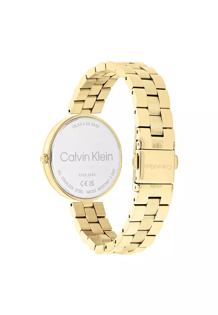 Women's Ionic Thin Gold Plated Steel Bracelet and Light Champagne Dial Quartz Basic Slim Watch - CK25100014