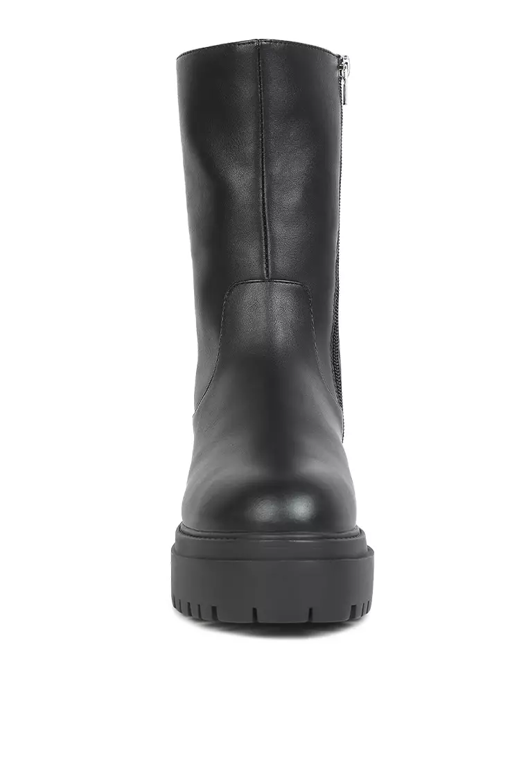 Black Panelled Lug Sole Boots