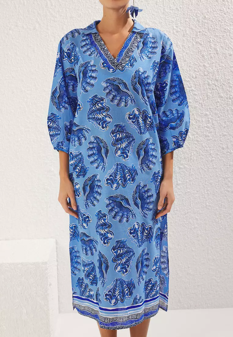 Multi-Colored Slogan Maxi Three-Quarter Sleeve Beachwear Regular Dress