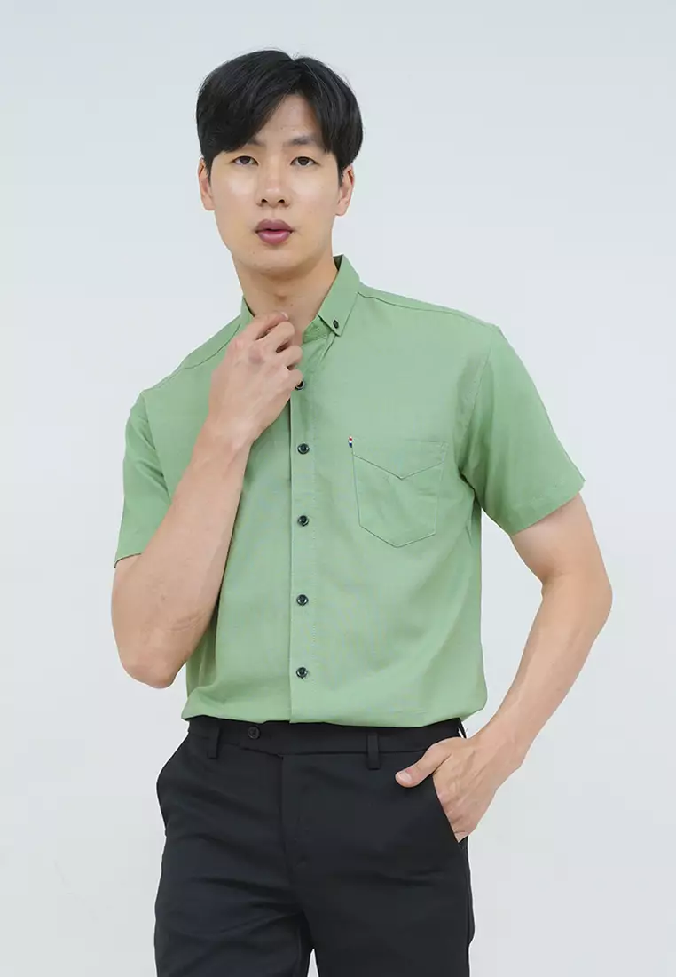 Kemeja lengan pendek pria formal slim fit mint green houseofcuff