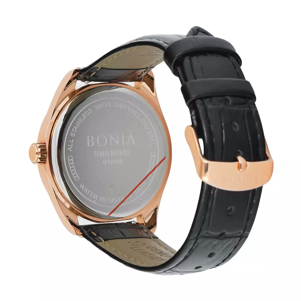 Bonia Jam Tangan Pria - Black Rosegold - Leather Strap - B10916-1532