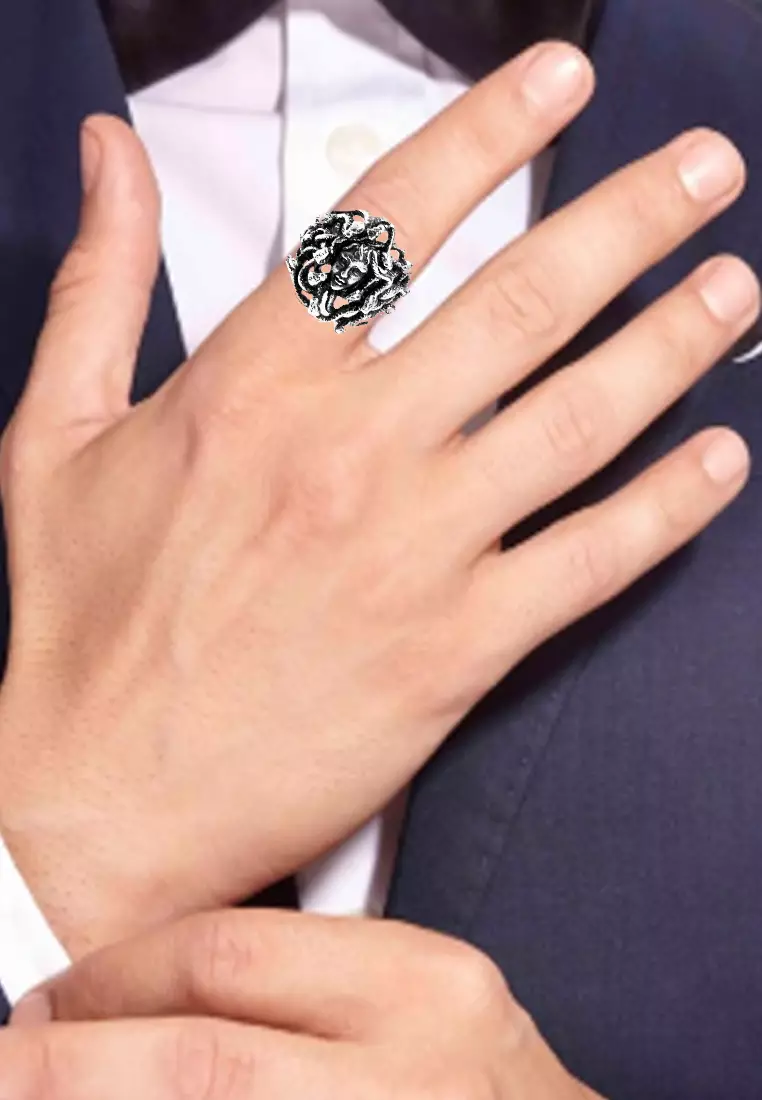 Men's Accessories Medusa Face  Premium Stainless-Steel Cincin Pria Ring Silver