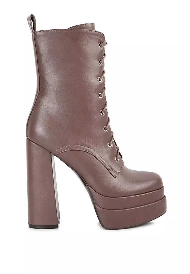Discount on London Rag  shoes - SKU: Brown Faux Leather High Heeled Ankle Boots