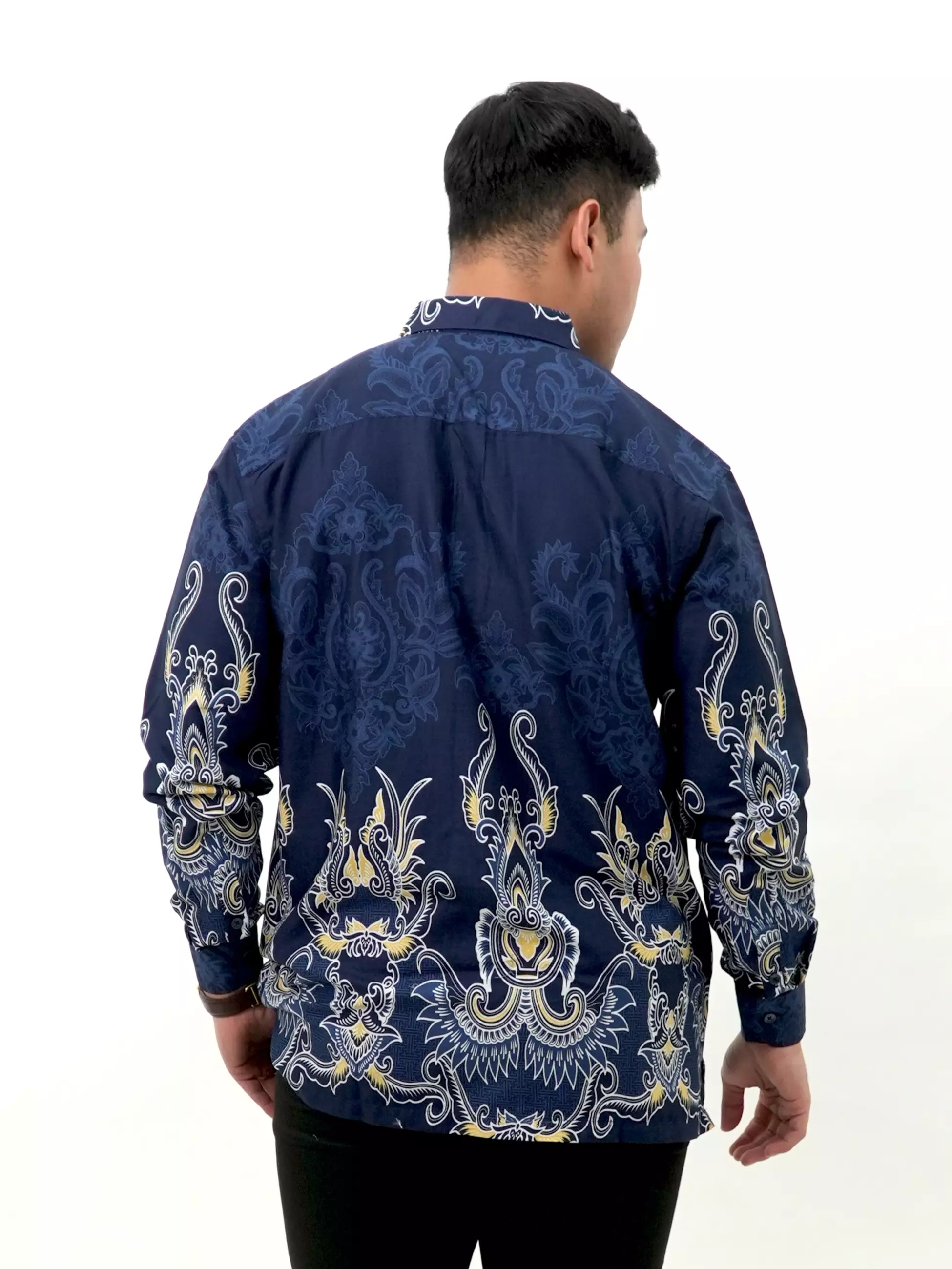 Kemeja Batik Lengan Panjang Navy Kuning 16774
