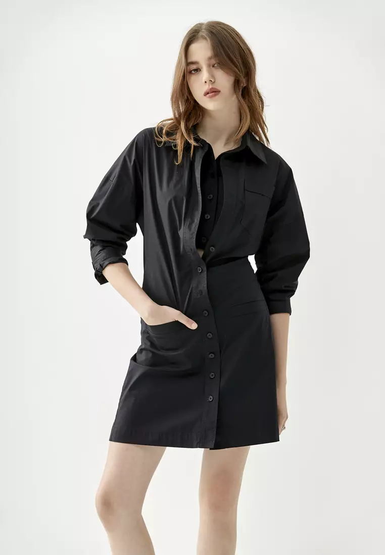 Button Front Long Sleeve Shirt Dress