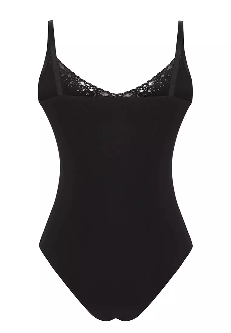 Black Strap Lace Detailed Knitted Bodysuit TPRSS25BD00016